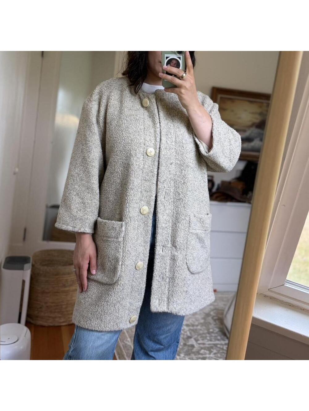 Carlo Briani boucle coat with pockets and chunky buttons,